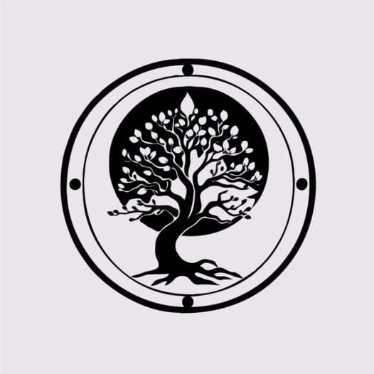 Moneta z drzewem buddyjskim na środku, za którym siedzi Budda