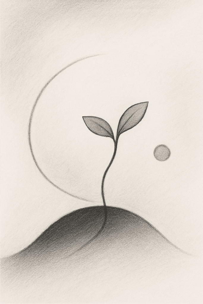 Abstrakcyjne, spokojne elementy symbolizujące połączenie z samym sobą, harmonię i odzyskiwanie energii.