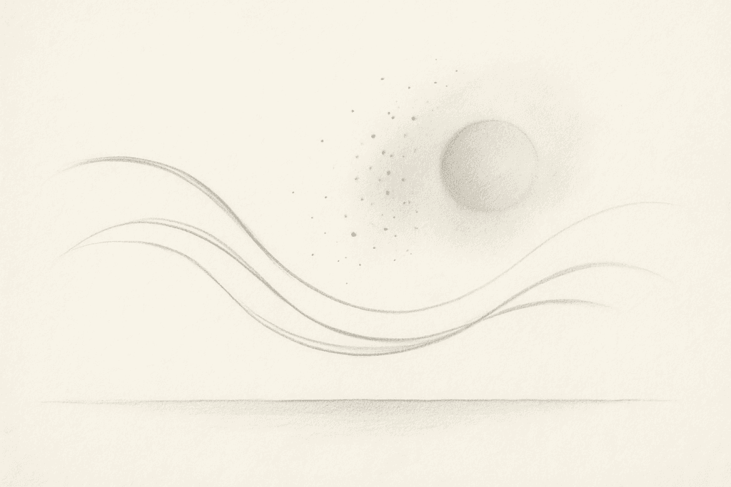 Abstrakcyjna ilustracja symbolizująca proces radzenia sobie ze stratą i żałobą w perspektywie NARM – przestrzeń, połączenie i łagodność.